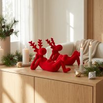 Artikel Dekofigur Rentier liegend aus Kunststoff 24 cm Rot 2er-Set