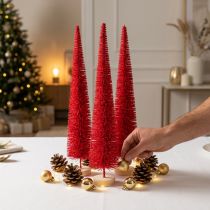Artikel Deko Tannenbaum schmal künstlich Rot mit Holzsockel 40 cm 3er-Set