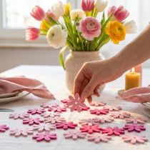 Artikel Deko-Blüten aus Holz 4 cm in Rosa, Pink und Lila, 72 Stück