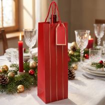 Artikel Geschenktasche für Flaschen aus Papier mit Satinband und Etikett in Rot Gold 9×12×36cm