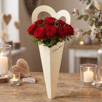 Artikel Blumentüte aus Karton Herzform Creme 46cm mit „I Love You“-Schriftzug 12 Stück