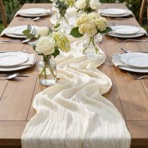 Artikel Tischband aus Seidenstoff „Crash“ Creme 100mm x 15m – Dekoration und Hochzeitsgestaltung