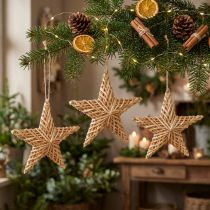 Artikel Deko Rattan Sterne Hängend 19 cm 3er Set Natur Weihnachtsdekoration
