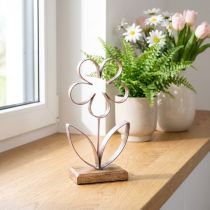 Artikel Metall-Blume auf Holzsockel 29cm Altrosa Silber Dekoration innen