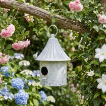 Artikel Rundes Vogelhaus zum Hängen aus Metall, Weiss-Blau, Ø15cm H21cm für Aussenbereich