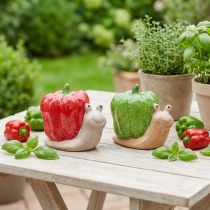 Artikel Deko-Schnecken aus Keramik, Paprika-Rot und Grün, H10 cm, 2er-Set