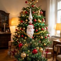 Artikel Baumspitze Glas Weihnachtsmann 34 cm Silber-Rot