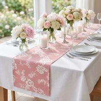 Artikel Tischläufer Baumwolle Rosa mit Blumenmuster 15 cm x 3 m für Tischdekoration