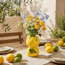 Artikel Keramik Blumenvase Zitrone, Dekovase 13 cm, Gelb, Für Trockenblumen