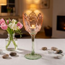 Artikel Teelichthalter aus Glas, tulpenförmig, 20 cm Höhe, orangefarbig, Wohn- und Tischdekoration