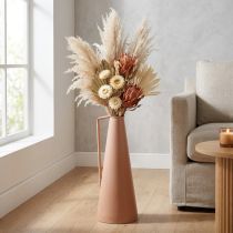 Artikel Bodenvase aus Metall Lachs mit Henkel Konisch 20x19x48cm für Trocken- und Kunstblumen