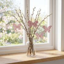 Artikel Dekohänger Schmetterling Holz Pink Glitter 8cm Set 12 Stück