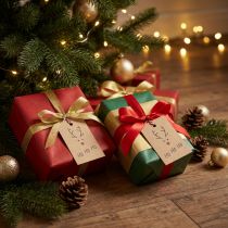 Artikel Weihnachtsanhänger aus Karton 5,5x8,5cm Rentiermotiv zum Basteln 4 Stk mit Kordel