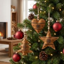 Artikel Christbaumschmuck Stern Tanne Herz Kunstleder Rost-Orange 11 cm 3-teilig