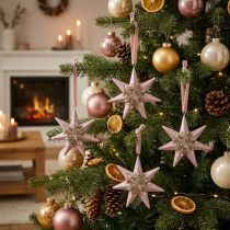 Artikel Weihnachtsanhänger Sterne Polyresin Rosa Ø11cm 4 Stück