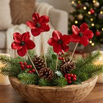 Artikel Holzblüte Rot auf Holzstab 45 cm, Ø 9-12 cm, 15 Stück für Dekoration