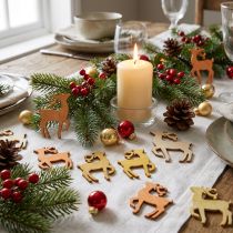 Artikel Streudekoration Weihnachten Holz Hirsche 4×3cm Natur Gelb Orange 72 Stück