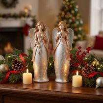 Artikel Engel Figuren Schutzengel 2er Set Polyresin H19cm Gold und Silber