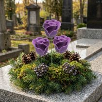 Artikel Kunstrosen Violett Wachs Ø6cm 18 Stück mit grünem Stiel
