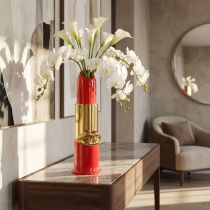 Artikel Deko-Vase Lippenstift-Design aus Keramik Rot und Gold 38 cm