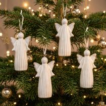 Artikel Engel Anhänger aus Keramik 8 cm grau 4er-Set für Weihnachtsbaum