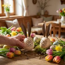 Artikel Deko Hase aus Holz und Metall mit Brille und langen Ohren, 19 cm, 2er-Set