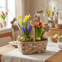 Artikel Osterhase Filzfigur auf Stab 42 cm Braun mit Blumenverzierung 8 Stück