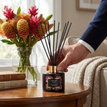 Artikel Raumduft Diffusor mit Duftstäbchen aus Glas Ginger Lily 75ml, Schwarz-Rot-Gold