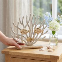 Artikel Tischdekoration Koralle und Fische Holz Metall Silber 30 cm