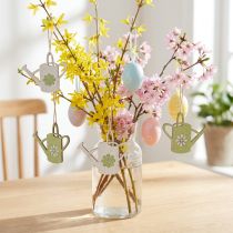 Artikel Dekohänger Holz Giesskanne 8cm Weiss Grün mit Blumendesign 12 Stück