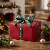 Artikel Geschenkband Grün mit Tannenmotiv 15mm x 20m aus Polyethersulfon und Leinen