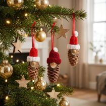 Artikel Zapfenwichtel Rot-Weiss 9 cm aus Tannenzapfen 12 Stück Christbaumschmuck