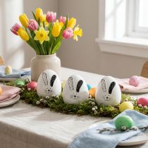 Artikel Keramik Ostereier Deko 12 cm Weiss mit Hasengesicht 3er-Set für Innenbereiche
