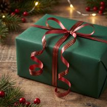 Artikel Kräuselband Geschenkband Polyester Dunkelrot mit Goldstreifen 5mm x 250m