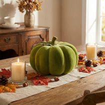 Artikel Deko-Kürbis aus Kunststoff, beflockt, Moosgrün, Ø32cm, Herbstdekoration