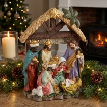 Artikel Weihnachtskrippe aus Polyresin mit handbemalten Figuren 15,5×7×20cm