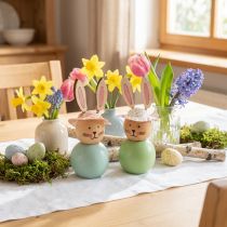 Artikel Holz Osterhasenfiguren 9 cm, grün und mint, dekorative Tisch- und Frühlingsdekoration, 8 Stück