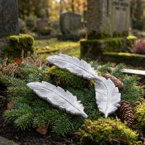Artikel Grabschmuck Feder aus Polyresin 15,5 cm Grau-Weiss