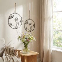 Artikel Dekoring Metall Schwarz mit Blumenmotiv Ø23cm 2er-Set