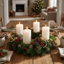 Artikel Durchgefärbte Stumpenkerzen Weiss 70x80mm 35 Stunden Brenndauer 4er-Set für Adventskranz