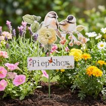 Artikel Gartenstecker Metall Vögel mit Blüte und Schriftzug 76cm Grün-Bunt