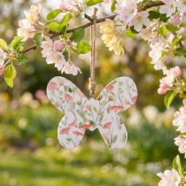 Artikel Deko-Schmetterling aus Holz mit Blumenmotiv, 15x12x2 cm, Weiss, Rosa, Gelb