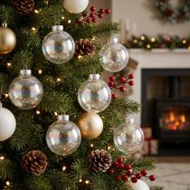 Artikel Weihnachtskugeln aus Glas 5 cm irisierend perlmuttklar 24 Stück