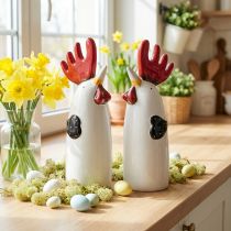 Artikel Weisse Keramik-Hahnfiguren 23cm, 2er Set, Dekoration für Küche und Wohnzimmer