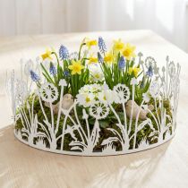 Artikel Dekotablett Metall Ø25cm Weiss Silber mit Pusteblumen Motiv für Frühling