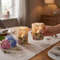 Artikel Windlicht aus Glas mit Hydrangea-Motiv 12,5 cm Gold Beige
