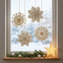 Artikel Set mit 4 Schneeflocken aus Papier Weiss zum Aufhängen 15 cm