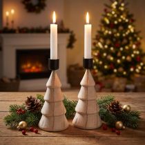 Artikel Stabkerzenhalter Tannenbaum Holz Natur H16 cm 2er Set