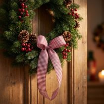 Artikel Geschenkband Karo Bordeaux 15mm x 20m aus Viskose und Polyester
