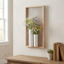 Artikel Holz-Wandbild mit Keramikvasen Beige-Weiss 35cm Landhausstil